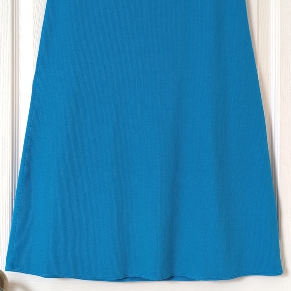 Aerie Beachwalk Ribbed Knit High Waisted Ruched Side Slit Midi Skirt Blue Small - Picture 11 of 11